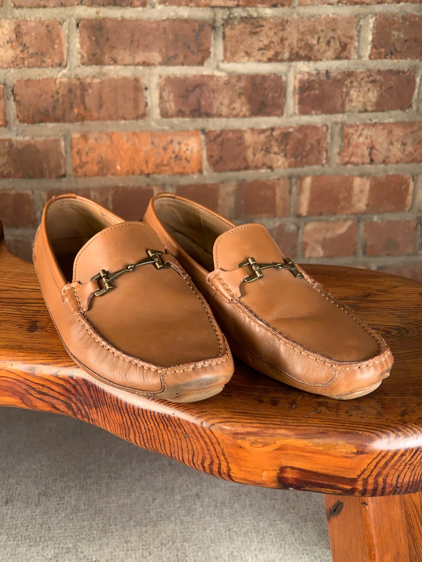Cole Haan Men’s 12 M Tan Leather Bit Driving Loafers Moc Toe Driver Shoes