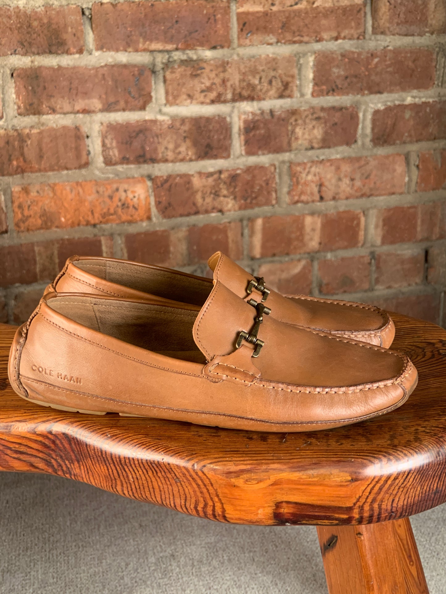 Cole Haan Men’s 12 M Tan Leather Bit Driving Loafers Moc Toe Driver Shoes
