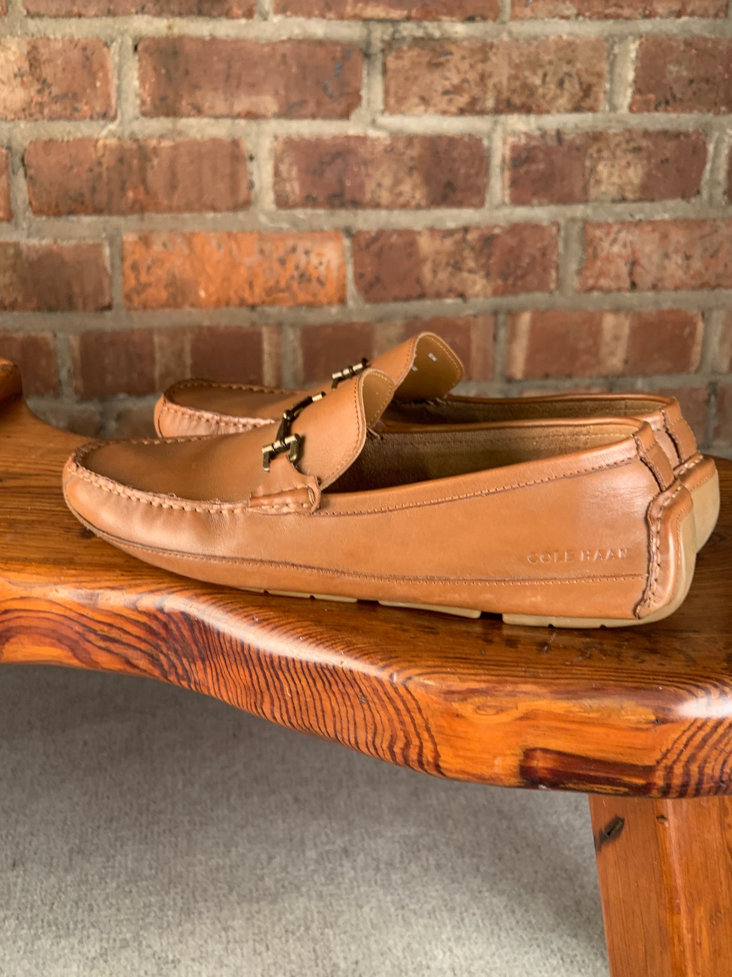 Cole Haan Men’s 12 M Tan Leather Bit Driving Loafers Moc Toe Driver Shoes