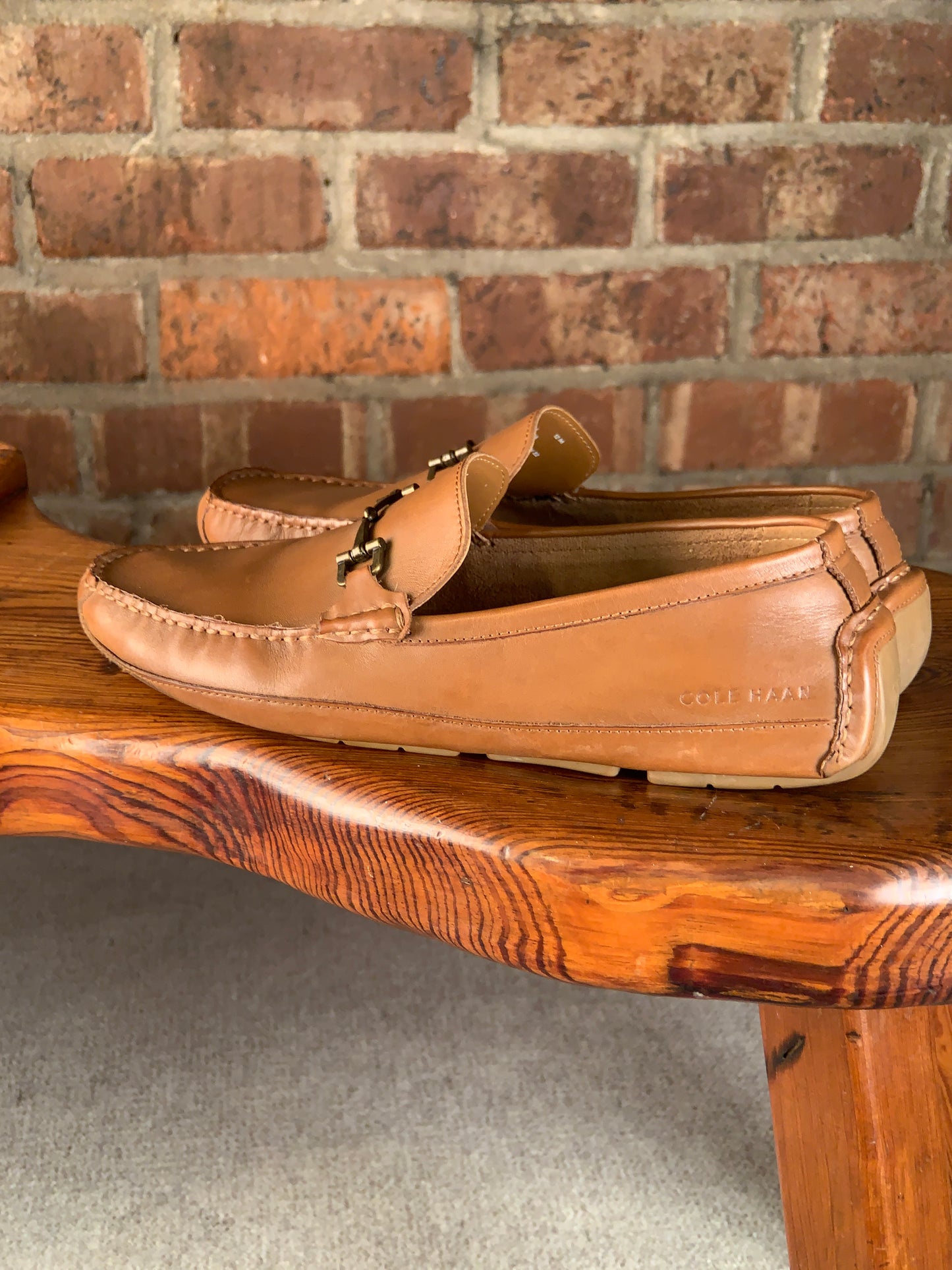 Cole Haan Men’s 12 M Tan Leather Bit Driving Loafers Moc Toe Driver Shoes