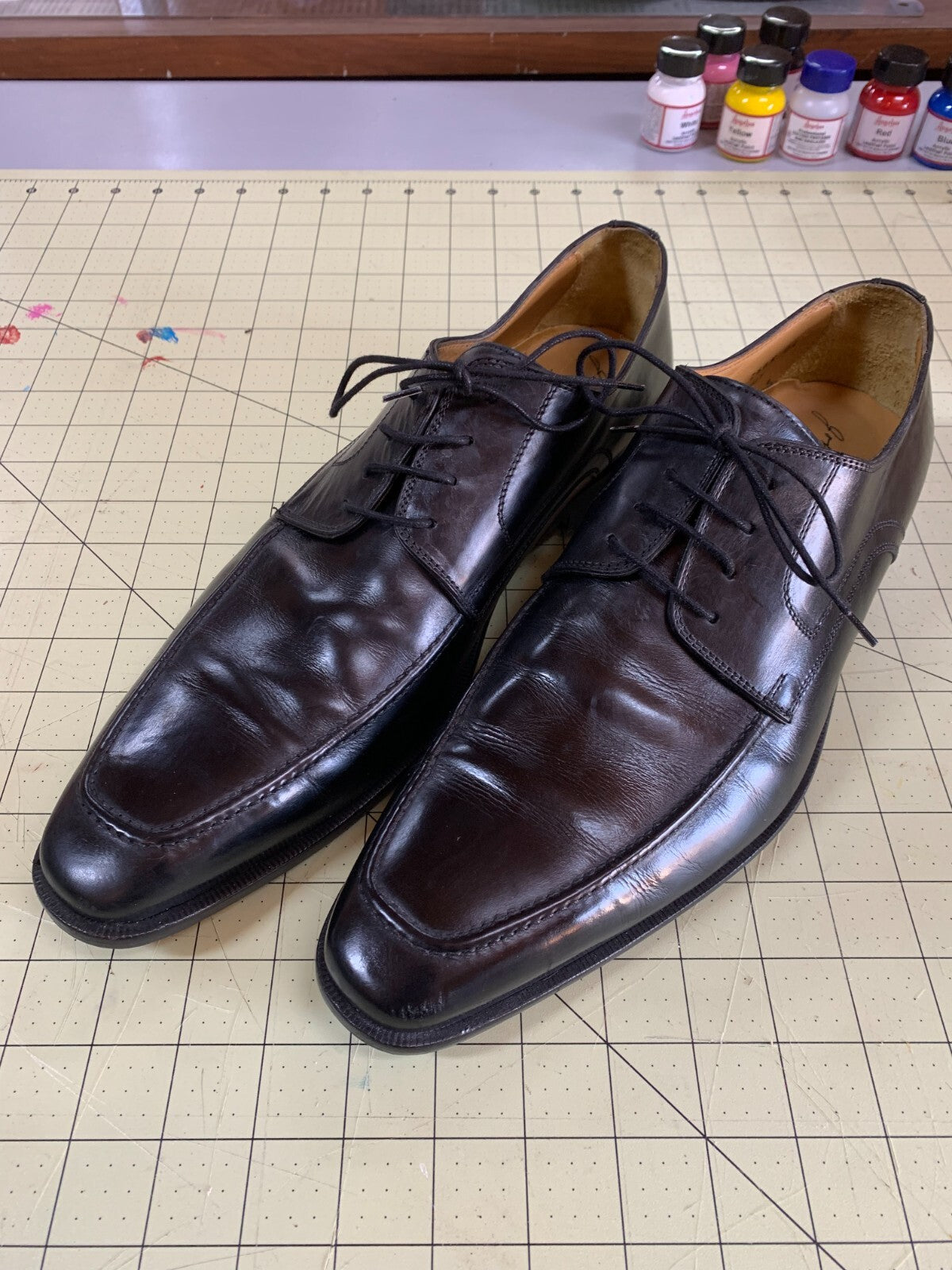 John W. Nordstrom Men's 11.5M Italian Made Apron Toe Derby Shoes | Black Leather photo 2