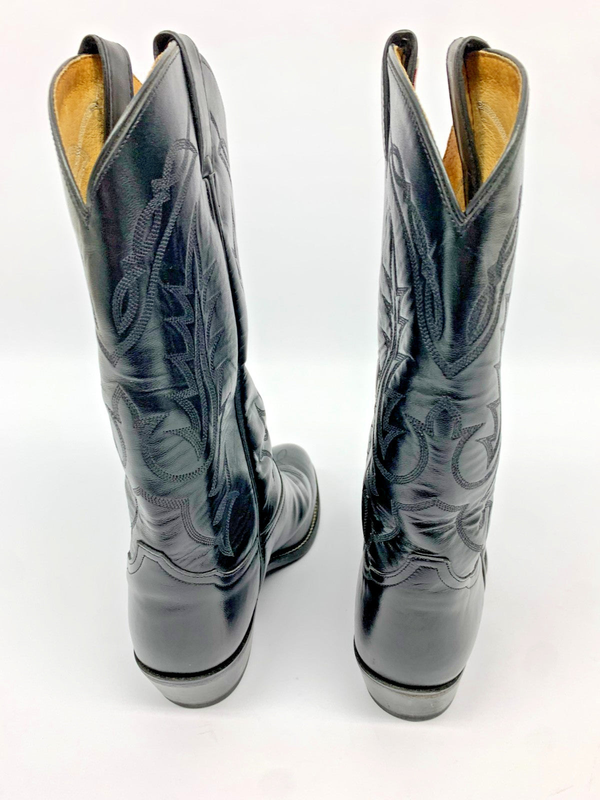 Tony Lama Black Leather Cowboy Boots Men 9.5 EE Wide Made in USA Western photo 4