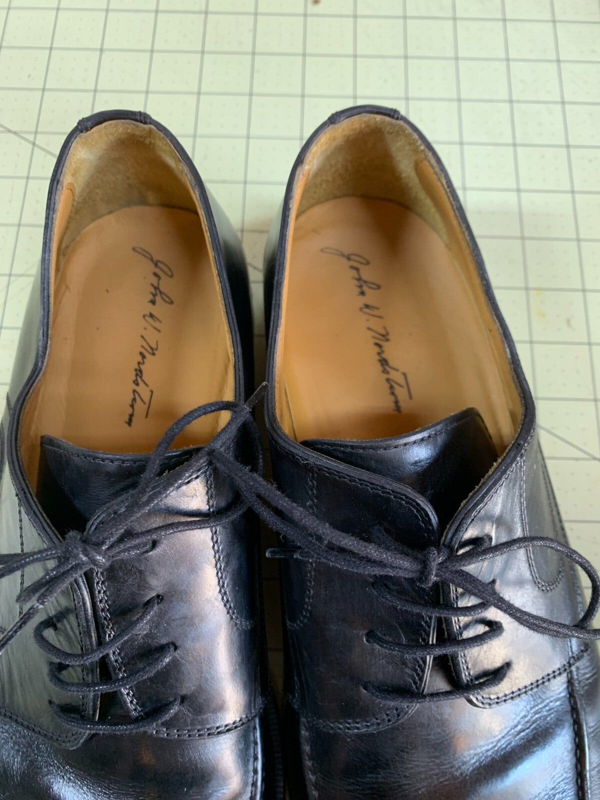 John W. Nordstrom Men's 11.5M Italian Made Apron Toe Derby Shoes | Black Leather photo 16