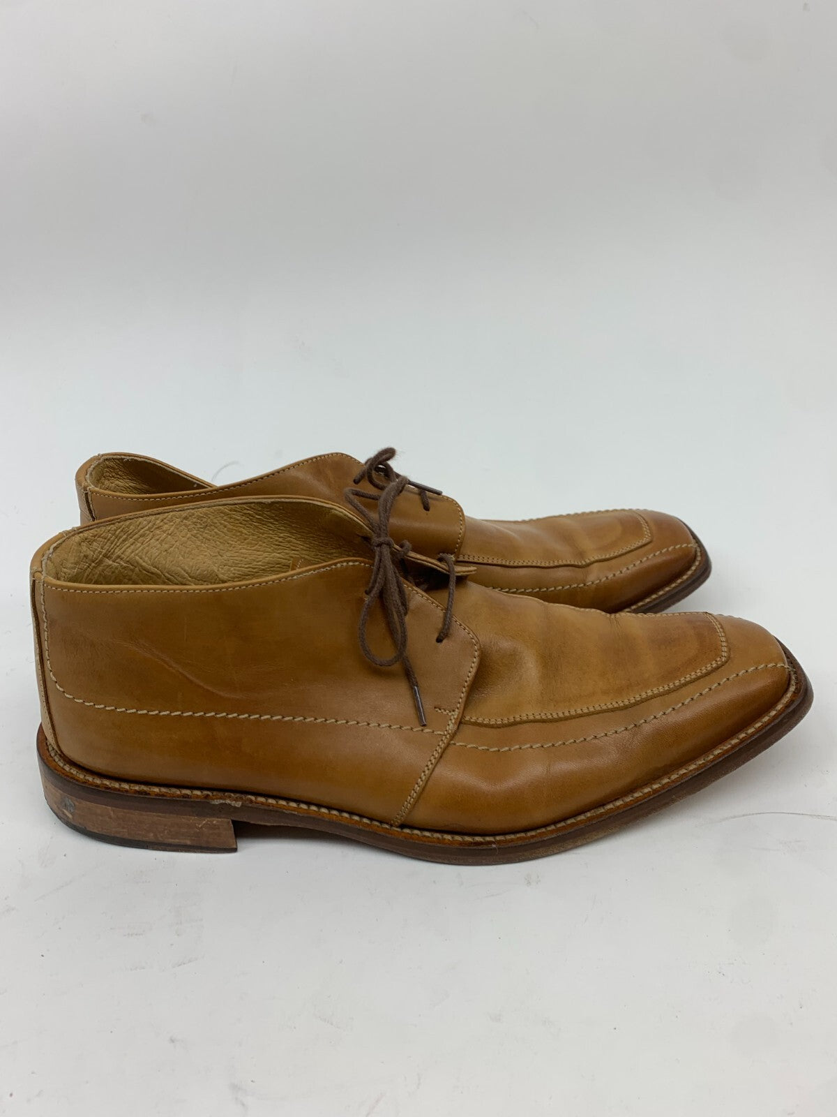 Men’s Tan Leather Moc-Toe Chukka Boots – Made in Italy – Size US 12 / EU 46 photo 4