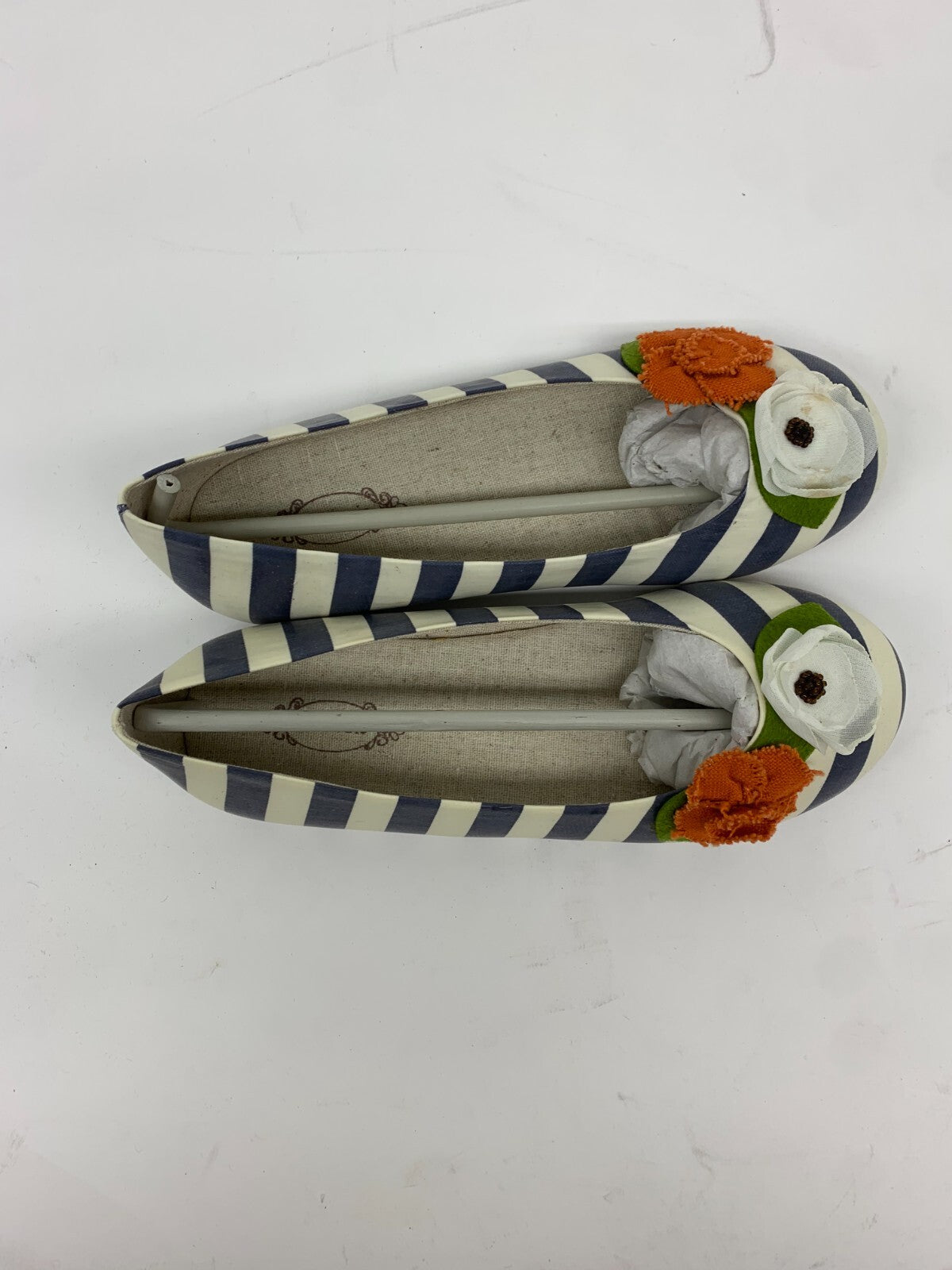 Joyfolie Pumpkin Stripe Skimmer Flats Girls Youth 4 Navy/White Floral NIB photo 6