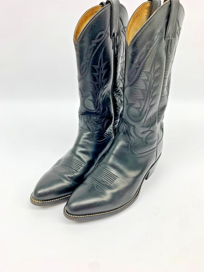 Tony Lama Black Leather Cowboy Boots - Mens 9.5 EE