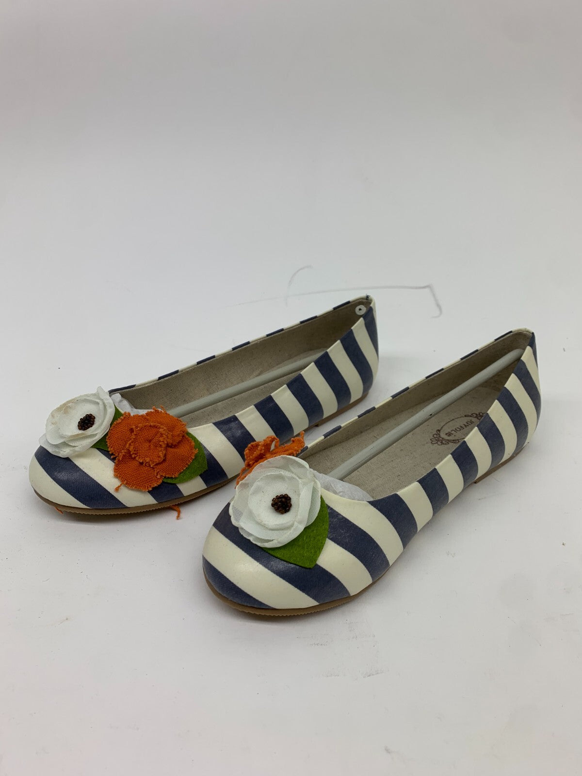 Joyfolie Pumpkin Stripe Skimmer Flats Girls Youth 4 Navy/White Floral NIB photo 4