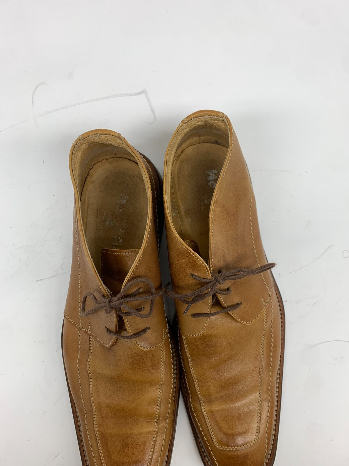 Men’s Tan Leather Moc-Toe Chukka Boots – Made in Italy – Size US 12 / EU 46 photo 6