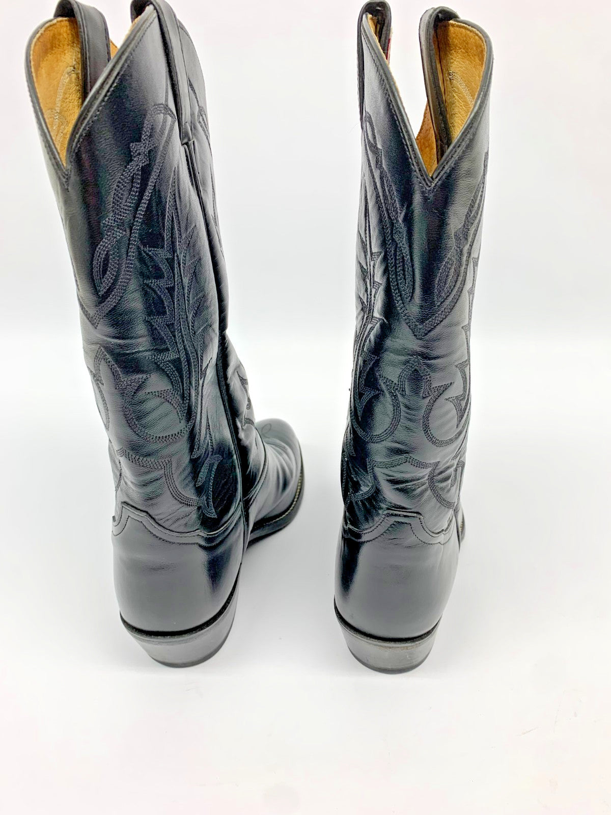 Tony Lama Black Leather Cowboy Boots Men 9.5 EE Wide Made in USA Western photo 3