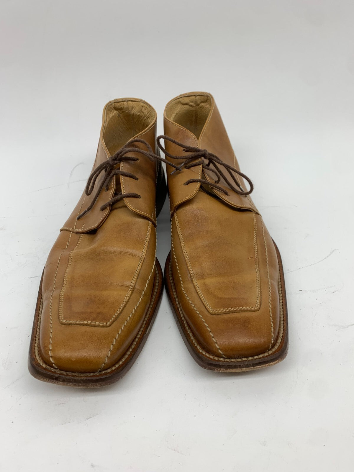 Men’s Tan Leather Moc-Toe Chukka Boots – Made in Italy – Size US 12 / EU 46 photo 2
