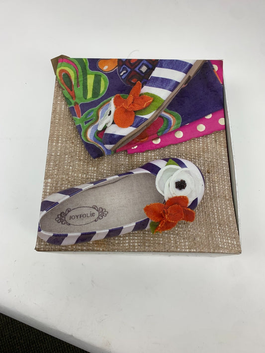 Joyfolie Pumpkin Stripe Skimmer Flats Girls Youth 4 Navy/White Floral NIB photo 2