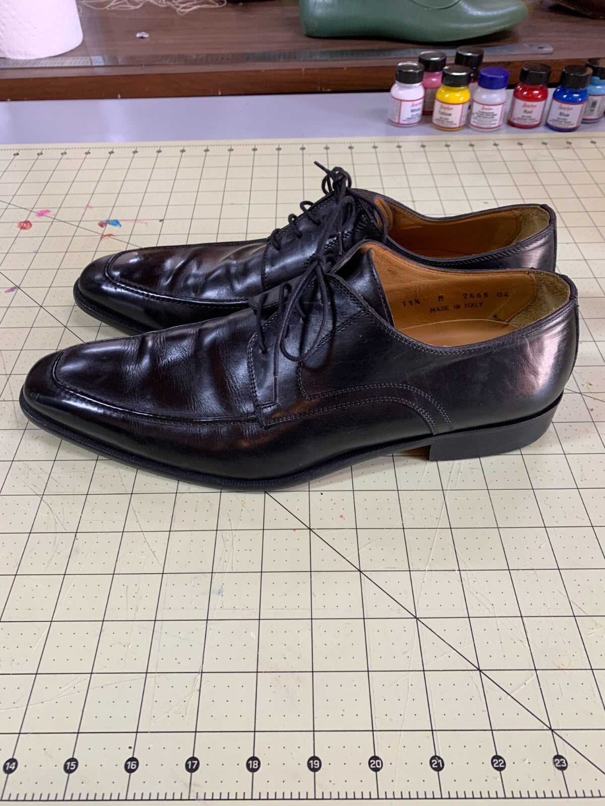 John W. Nordstrom Men's 11.5M Italian Made Apron Toe Derby Shoes | Black Leather photo 6
