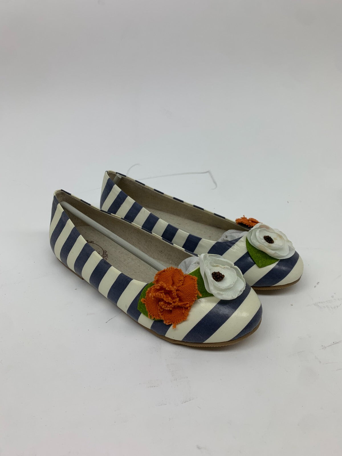 Joyfolie Pumpkin Stripe Skimmer Flats Girls Youth 4 Navy/White Floral NIB photo 5
